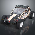 Open Frame Off Road Dune Buggy With Black Beige Exterior Roof Lights And Large Tires