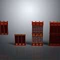 Wooden Bookcases With Various Heights And Designs On Gray Background With Reflections