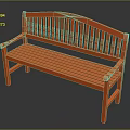 Orange Wooden Outdoor Bench With Slatted Back And Armrests For Garden Use