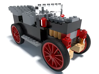 Building Blocks Vintage Car Model With Red Wheels And Black Body Design 3d model