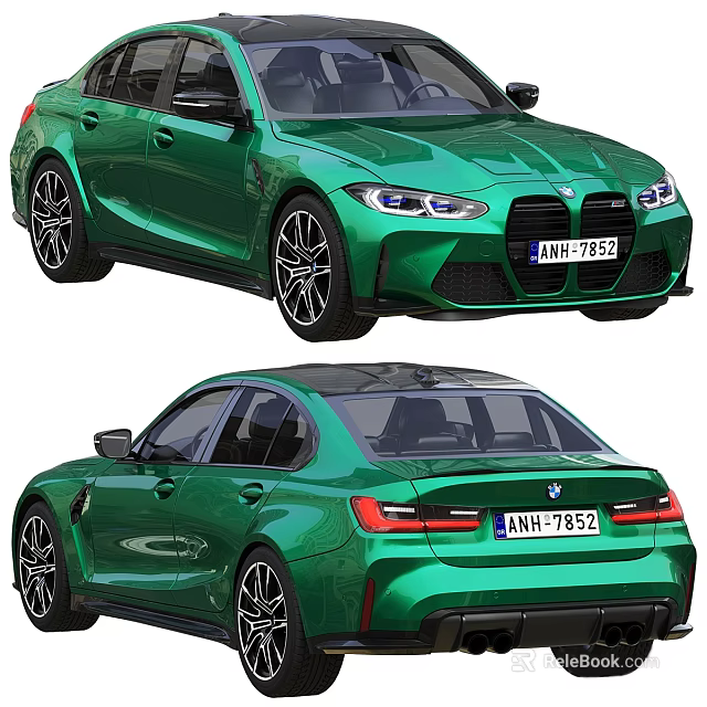 Green BMW Sporty Sedan With High Performance Exterior Design And Alloy Wheels 3d model 