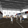 Indoor Basketball Court With Players Playing Basketball On Wooden Floor And Bright Lighting
