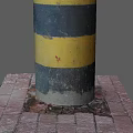 Stone Wood Cylindrical Pillar Design With Red Brick Base And Colorful Stripes
