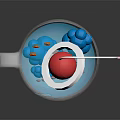 Colorful Teacup With Blue Liquid Red Ball Orange Pieces And Lips Teabag Tag