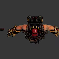 Muscular Armored Character With Yellow Red Armor And Mechanical Tools In Standing Pose