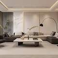 Modern Living and Dining Room Interior With Sofa Coffee Table Plants And Floor Lamp