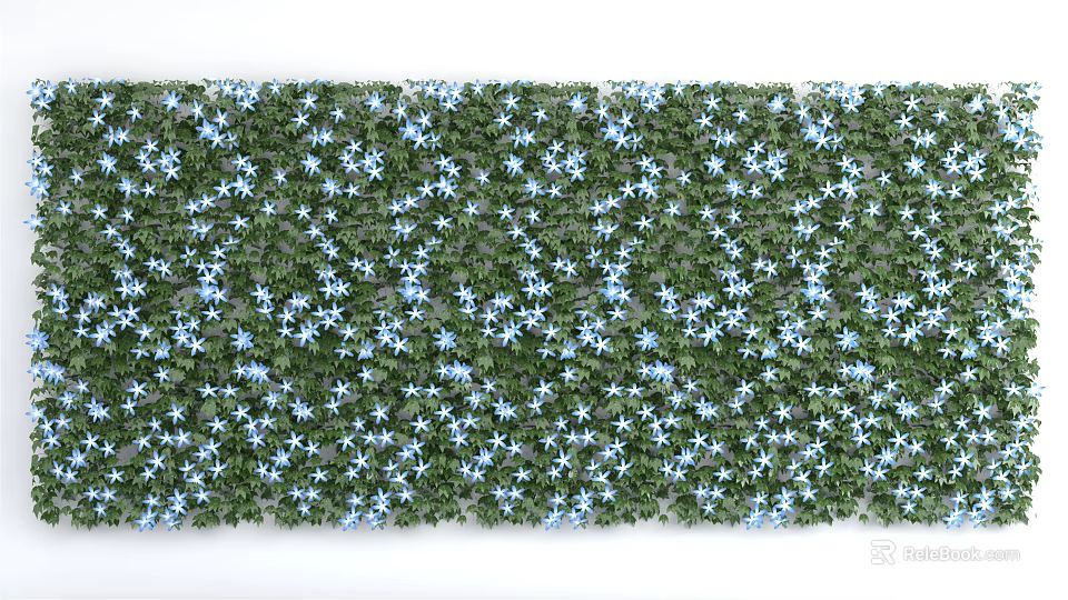 Vibrant Green Plant Wall with Lush Foliage and Blue Flowers Decoration 3d model 