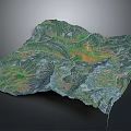 3D Terrain Model with Mountainous Ridges Lush Vegetation Winding River Paths and Colorful Topographic Features
