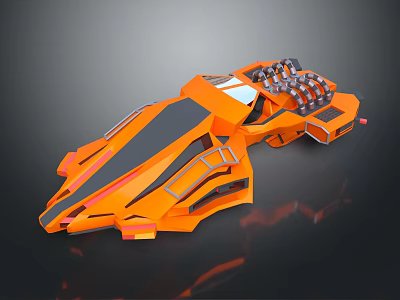 Futuristic Orange Space Craft With Sleek Aerodynamic Design And Thruster Structural Details 3d model