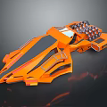 Futuristic Orange Space Craft With Sleek Aerodynamic Design And Thruster Structural Details