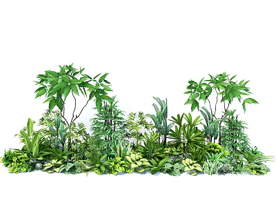 Lush Green Plants Landscape With Various Leafy Shrubs And Foliage 3d model