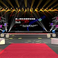 Red Carpet Event Setup With Bright Stage Lights And Rope Barriers 3d model