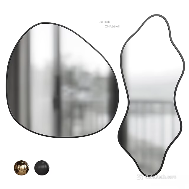 Irregular Shaped Wall Mirrors With Black Frames For Modern Interior Decor 3d model 
