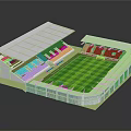 Modern Football Stadium With White Roof Blue Seats And Green Pitch