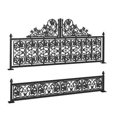 Ornate Iron Railing With Intricate Floral Patterns And Decorative Top Design 3d model