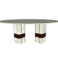 Modern Round Dining Table With Marble Top Cylindrical Legs And Black Leather Accents