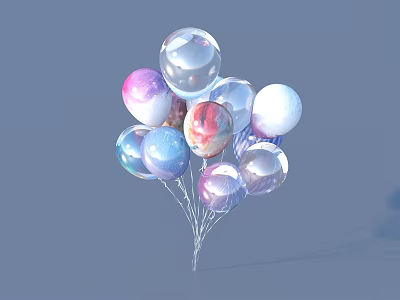 Colorful Transparent Balloons With Various Colors Patterns And Shiny Surface On Gray Background 3d model