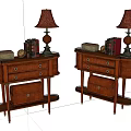 Wooden Entryway Cabinet Sideboard with Drawers Table Lamp Books and Decorative Items