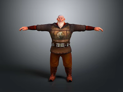 Medieval Man In Armor With Beard Arms Outstretched Standing Emblem Belt 3d model
