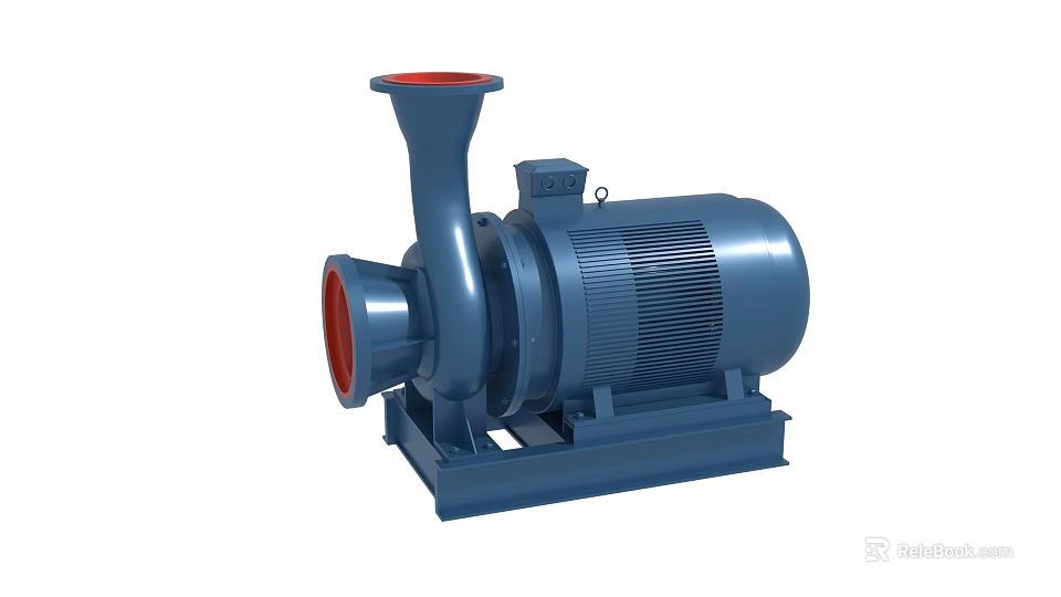 Industrial Blue Pump With Red Inlet Motor And Stable Base Structure 3d model 