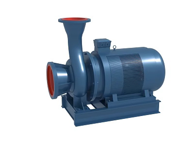 Industrial Blue Pump With Red Inlet Motor And Stable Base Structure 3d model