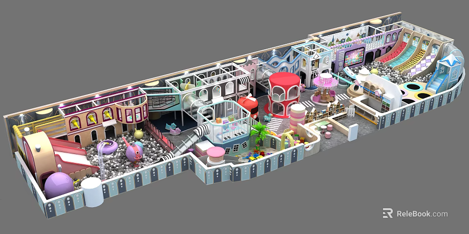 Indoor Playground Design with Colorful Zones Slides Climbing Structures and Interactive Facilities 3d model 