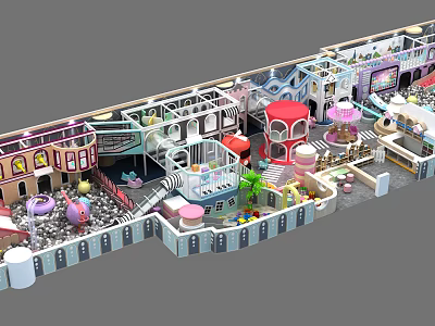 Indoor Playground Design with Colorful Zones Slides Climbing Structures and Interactive Facilities 3d model