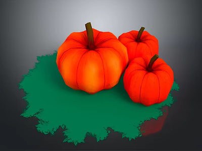 Three Orange Pumpkins on Green Grassy Surface as Fresh Food Display for Seasonal Use 3d model