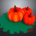 Three Orange Pumpkins on Green Grassy Surface as Fresh Food Display for Seasonal Use
