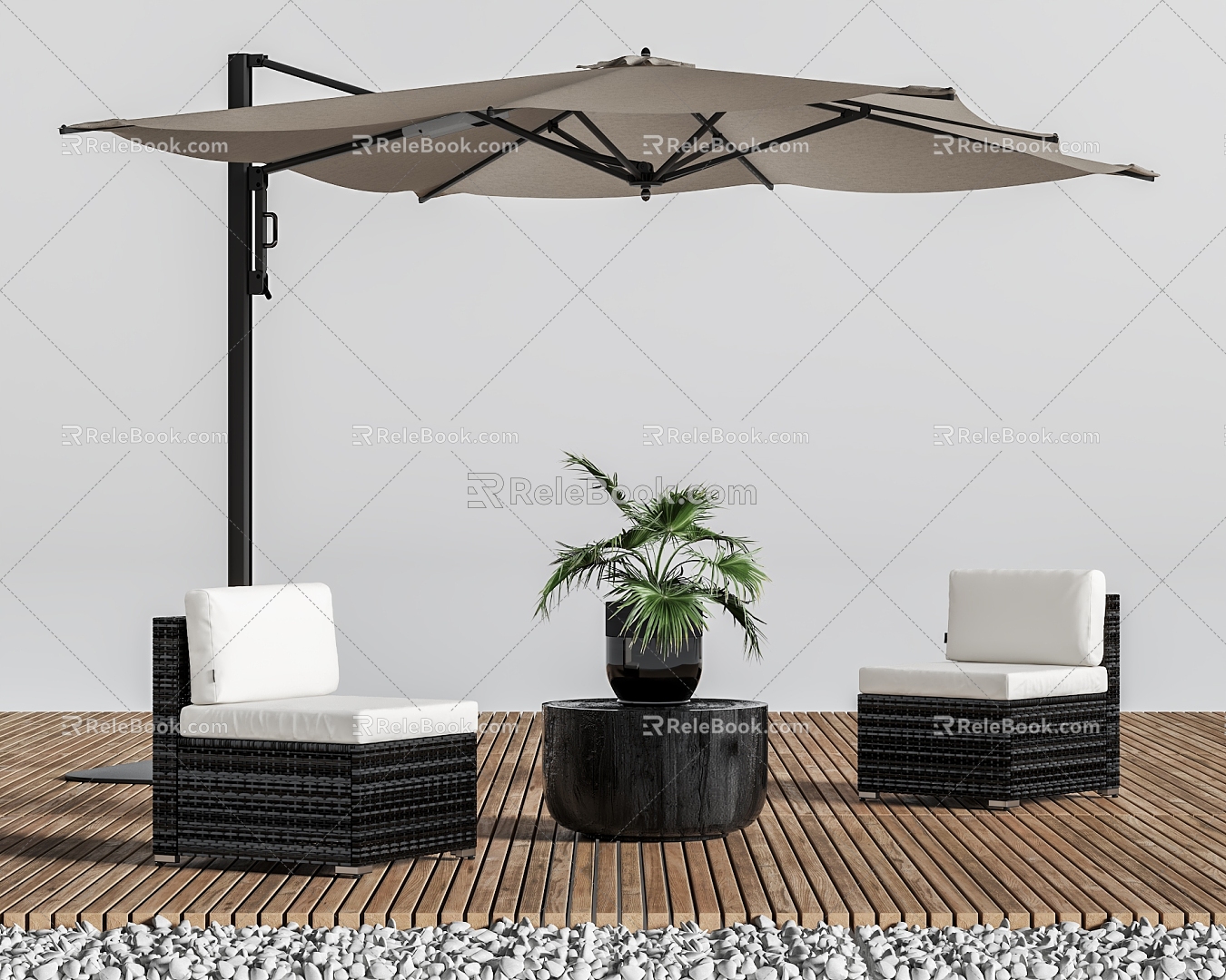 Outdoor Rattan Single Chair Sunshade Combination Anticorrosive Wood Floor 3d model