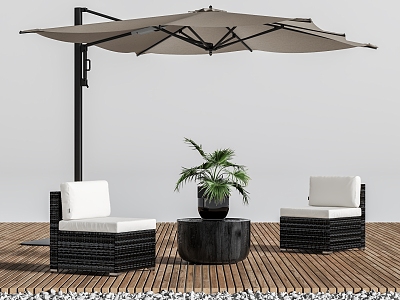 Outdoor Rattan Single Chair Sunshade Combination Anticorrosive Wood Floor 3d model