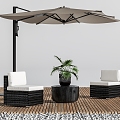 Outdoor Rattan Single Chair Sunshade Combination Anticorrosive Wood Floor 3d model