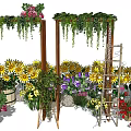 Charming Garden Ornaments With Wooden Archways Hanging Vines And Colorful Flowers