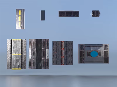 Various Equipment Components Featuring Different Shapes Striped Patterns And Circular Elements 3d model