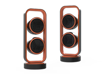 Modern Design Speakers With Orange Frames And Black Bases Symmetrically Placed 3d model