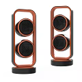 Modern Design Speakers With Orange Frames And Black Bases Symmetrically Placed
