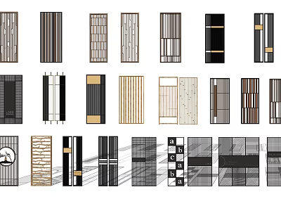 Various Modern Room Divider Designs With Wooden Panels And Metal Frames 3d model