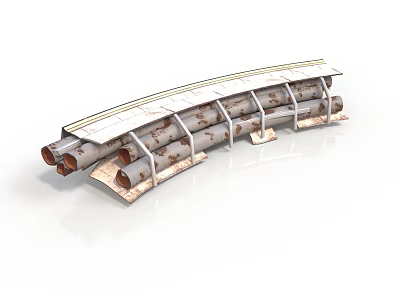 Rusty Curved Industrial Pipe System With Multiple Tubes And Support Frames 3d model