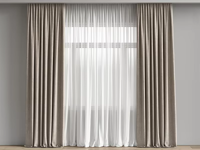 Dark Thick Curtains With White Sheer Panels For Modern Window Decoration 3d model