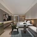 Hotel Guest Room Interior With Twin Beds Wooden Accent Walls Bedside Lamps And Armchair