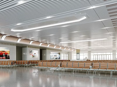 Spacious Railway Station Hall With Neat Benches Modern Ceiling And Bright Lighting 3d model