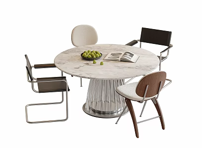 Modern Dining Table and Chair Combination Round Dining Table Dining Chair Single Chair 3d model