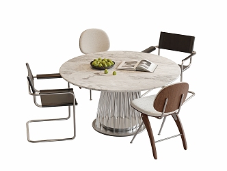 Modern Dining Table and Chair Combination Round Dining Table Dining Chair Single Chair 3d model