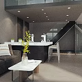 Modern Office Interior With Large Windows City View Sofa Bookshelves And Decorative Sculpture