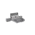 Modern Gray Velvet Double Bed With Tufted Headboard Matching Nightstands Pillows And Cozy Blanket