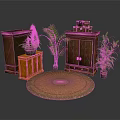 Classic Wooden Cabinets With Potted Plants And Round Rug In Home Interior