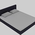 Modern Double Bed with Navy Blue Headboard White Mattress and Wooden Legs