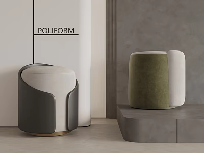 Poliform Modern Stools Gray White And Green Velvet Upholstered In Contemporary Interior 3d model