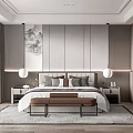 Modern Bedroom Interior Design With Bed Headboard Nightstands Pendant Lights And Carpet