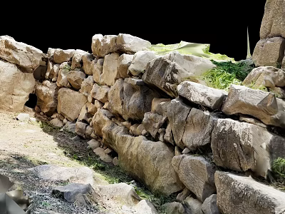 Ancient Stone Wall Structure With Overgrown Grass And Natural Rock Formation 3d model